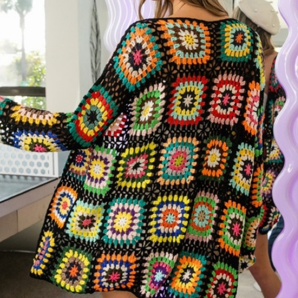 BiBi Granny Square Crochet Cardigan, Size M - Picture 5 of 6